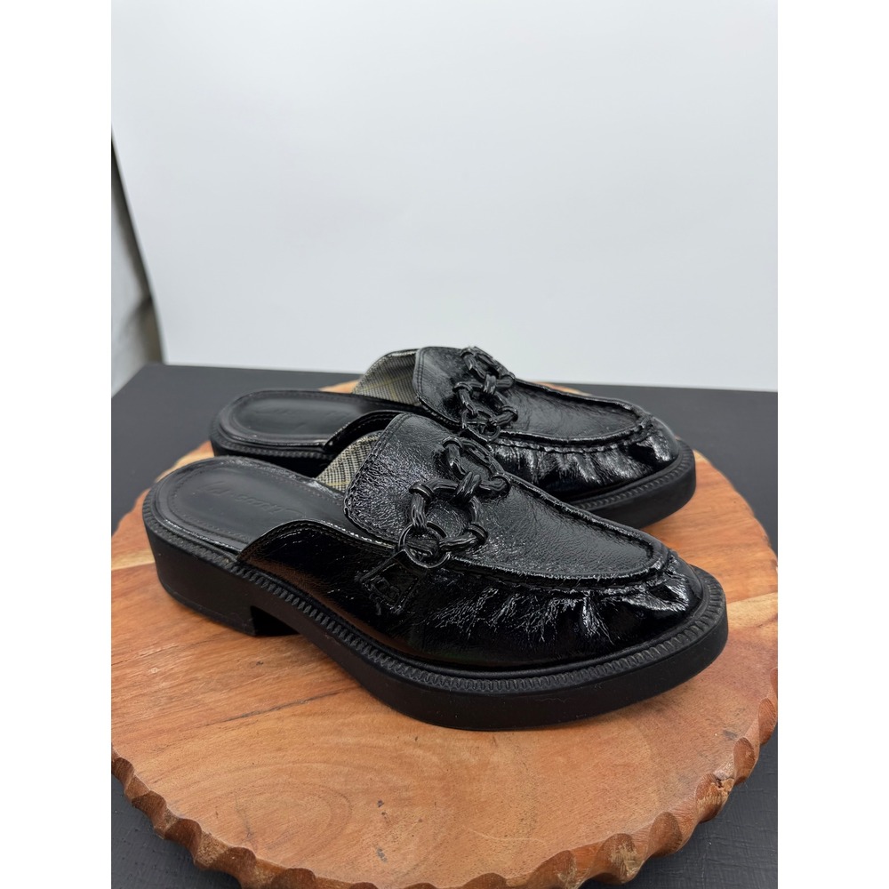Circus by Sam Edelman Nancy Mules Women 6.5 Black Patent Platform Chain Loafer